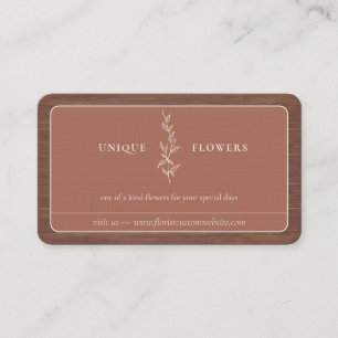 Terracotta Beige Minimal Framed wood Flower Business Card