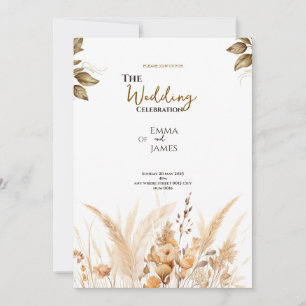 terracotta beige minimalist Floral wedding card