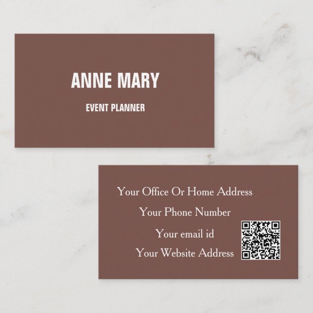 Terracotta Beige Modern Event Planner QR Code Business Card (Front/Back)