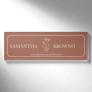 Terracotta Beige Script Elegant Framed Flower Name Tag