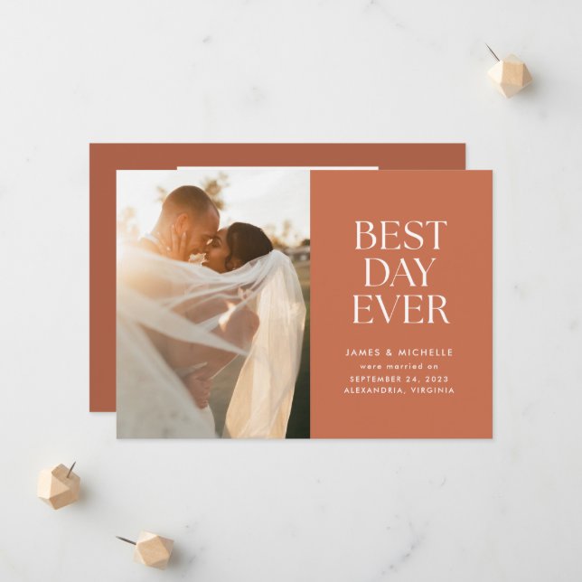 Terracotta Best Day Ever Wedding Announcement (Front/Back In Situ)