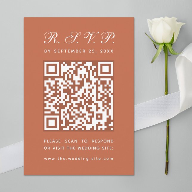 Terracotta Big QR Code Simple Calligraphy Wedding RSVP Card (Creator Uploaded)