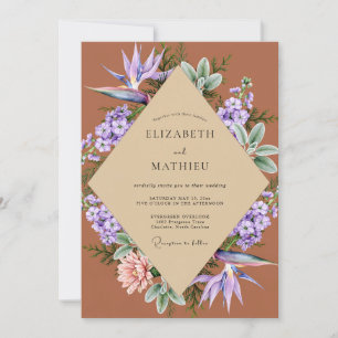 Terracotta Bird Of Paradise Dusty Eucalyptus Weddi Invitation