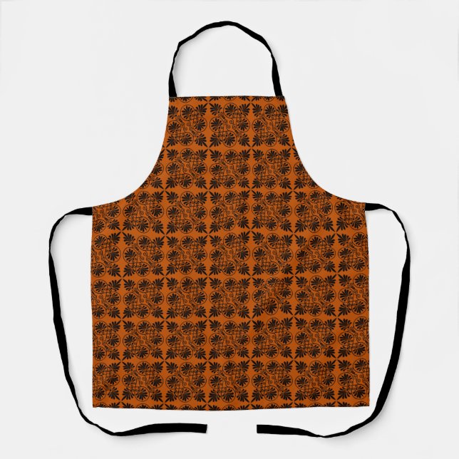 Terracotta Black Ancient Greek Meander Pattern Apron (Front)