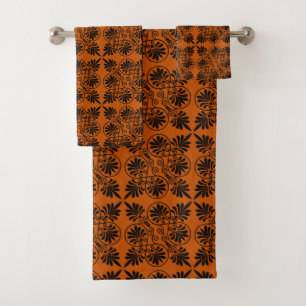 Terracotta Black Ancient Greek Meander Pattern Bath Towel Set