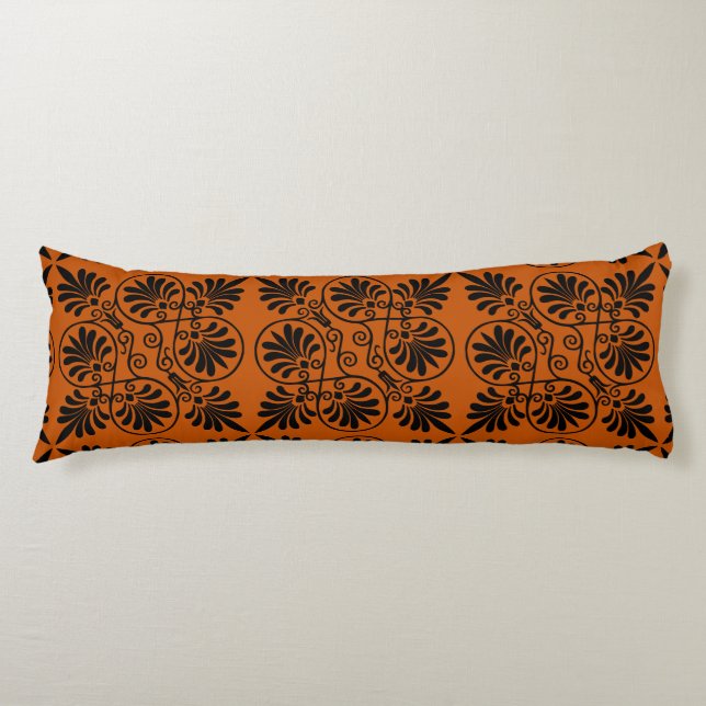 Terracotta Black Ancient Greek Meander Pattern Body Cushion (Front)