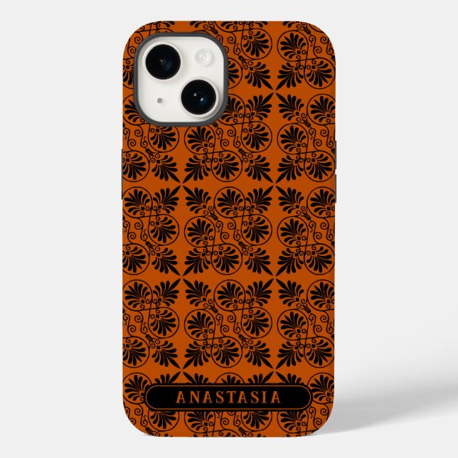 Terracotta Black Ancient Greek Meander Pattern Case-Mate iPhone Case (Back)
