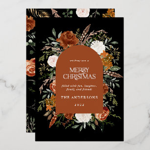 Terracotta black floral arch modern Christmas Foil Foil Holiday Card