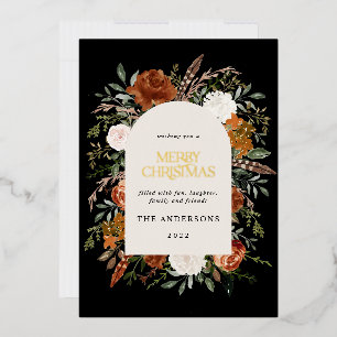 Terracotta black floral arch modern Christmas Foil Holiday Card