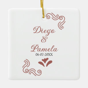 Terracotta black rustic spanish wedding couple en ceramic ornament