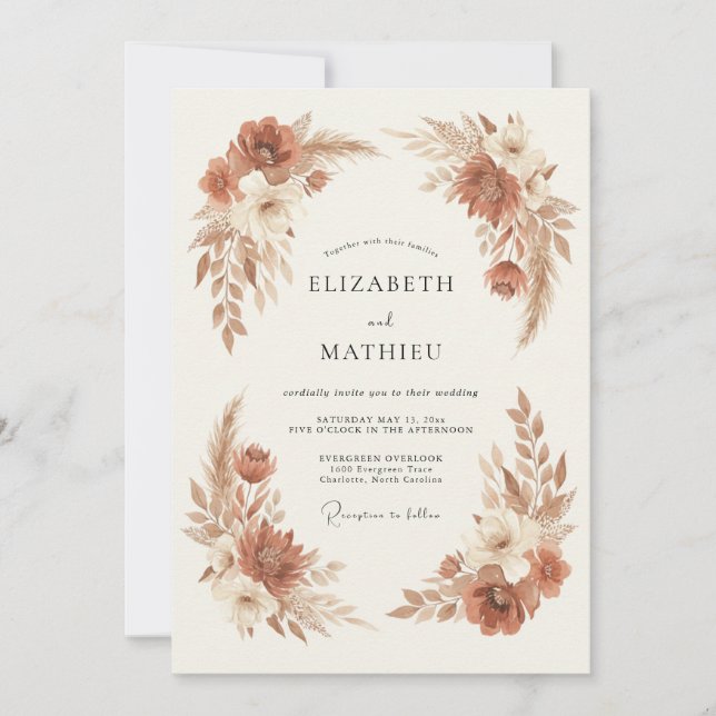 Terracotta Bloom Flourish Wedding Invitation (Front)