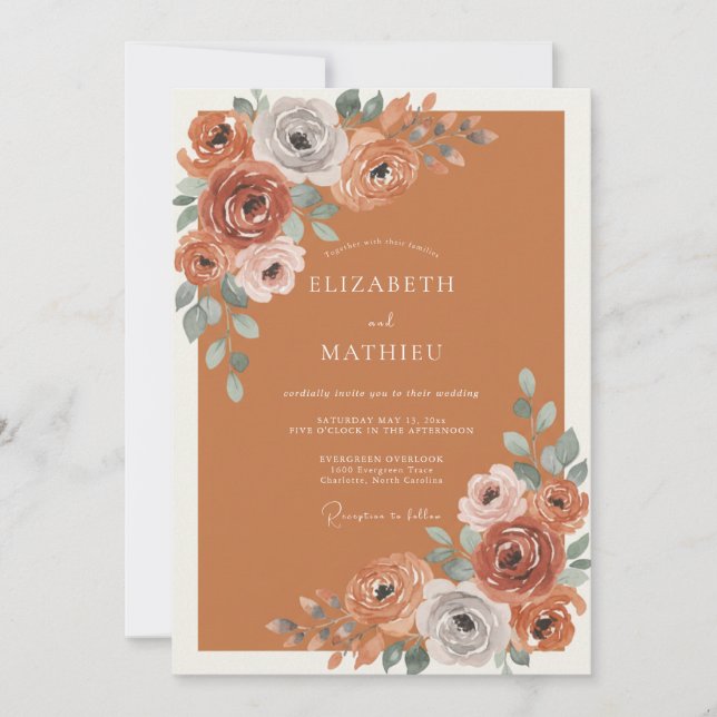 Terracotta Blossom Flourish Wedding Invitation (Front)