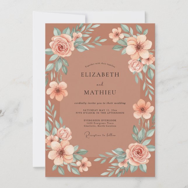 Terracotta Blossom Wreath Wedding Invitation (Front)