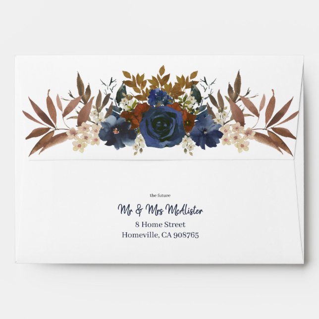 Terracotta Blue Beige Floral 5x7 Wedding  Envelope (Back (Top Flap))