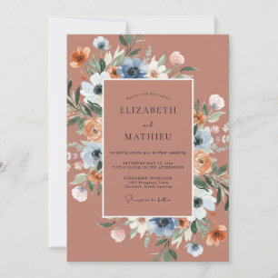 Terracotta Blue Blossom Romance Wedding Invitation