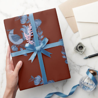 Terracotta & Blue Folk Art Bird Wrapping Paper