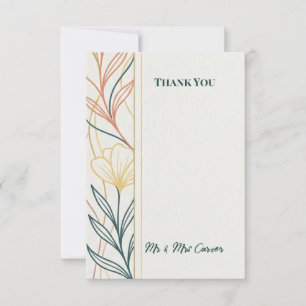 Terracotta Blue Line Art Wedding Thank You Card