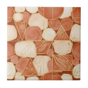 Terracotta Blush Cream Geometric Gold Mosaic Tile