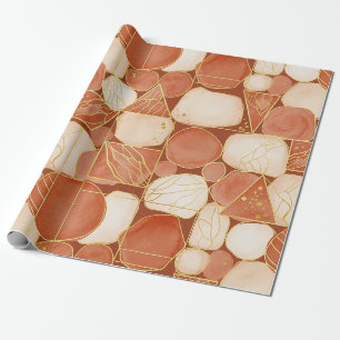 Terracotta Blush Cream Geometric Gold Mosaic Wrapping Paper