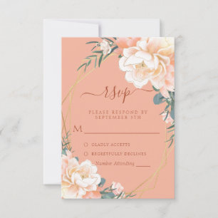 Terracotta Blush Cream Peach Gold Floral Wedding RSVP Card