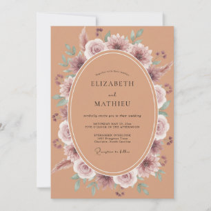 Terracotta Blush Floral Whimsy Wedding Invitation