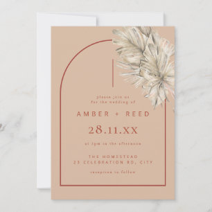 Terracotta & Blush Modern Arch Palm Leaf Wedding Invitation