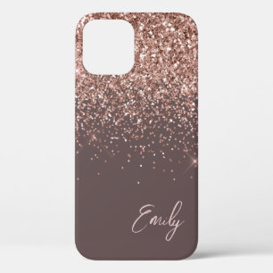 Terracotta Blush Pink Rose Gold Glitter Monogram iPhone 12 Case
