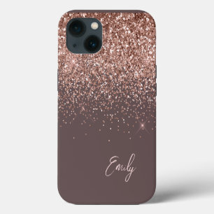 Terracotta Blush Pink Rose Gold Glitter Monogram iPhone 13 Case
