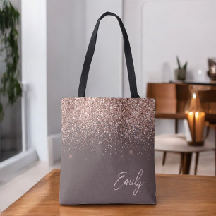 Terracotta Blush Pink Rose Gold Glitter Monogram  Tote Bag
