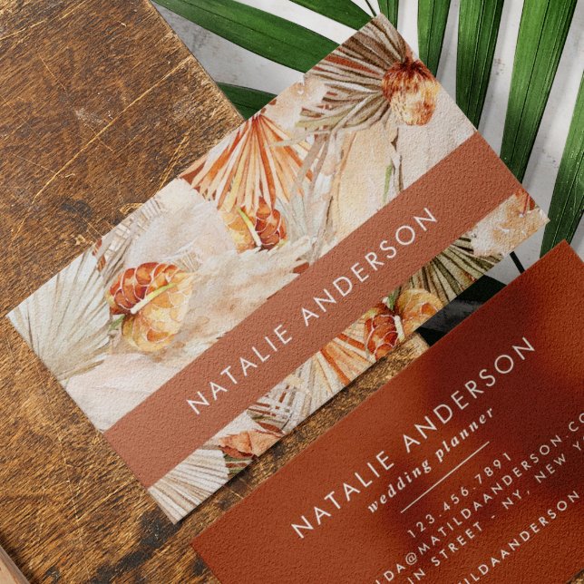 Terracotta Bohemian elegant modern pampas grass Bu Business Card (Creator Uploaded)