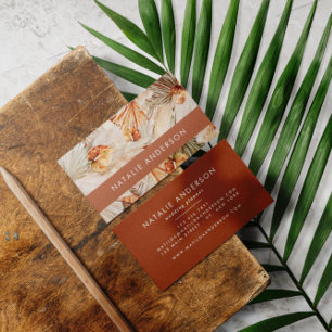 Terracotta Bohemian elegant modern pampas grass Business Card