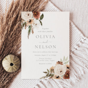 Terracotta Bohemian Floral Modern Wedding Invitation