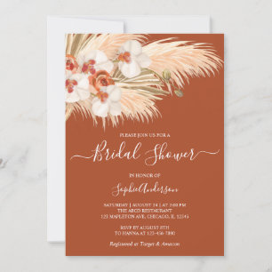 Terracotta Bohemian Pampas Grass Bridal Shower Invitation