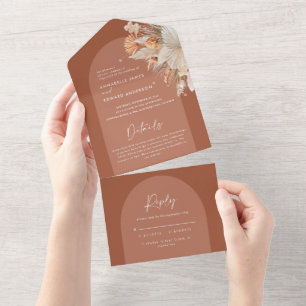 terracotta bohemian pampas grass wedding all in on all in one invitation