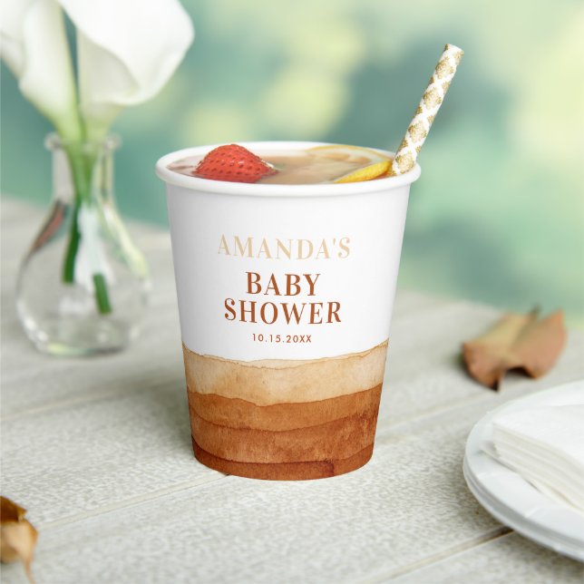 Terracotta Boho Abstract Baby Shower Paper Cups (Insitu)