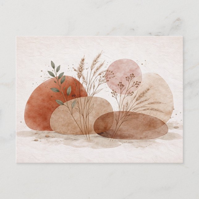Terracotta Boho Abstract Botanical Watercolor  Postcard (Front)