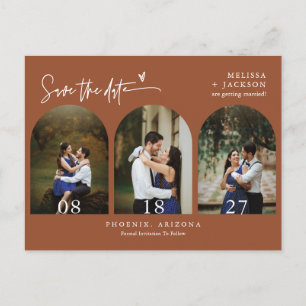 Terracotta Boho Arch Photo QR Code Save the Date Postcard