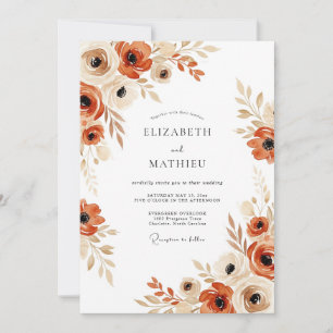 Terracotta Boho Autumnal Floral Wedding Invitation