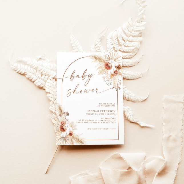 Terracotta Boho Baby Shower Pampas Grass Invitation (Creator Uploaded)