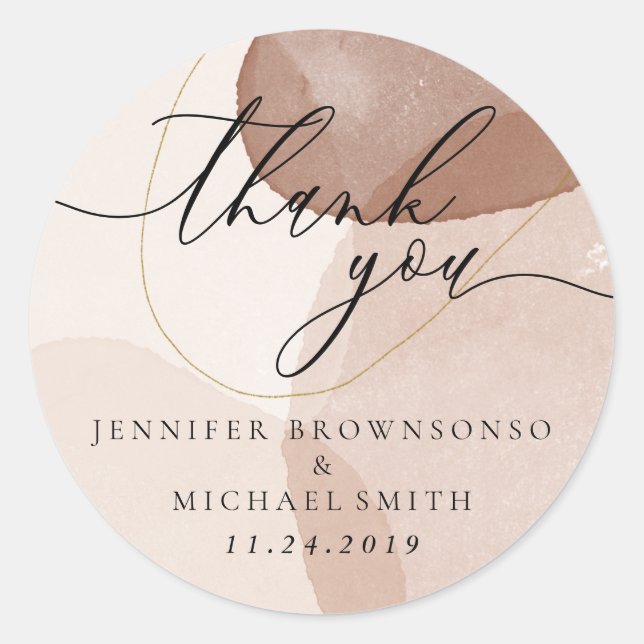 Terracotta Boho Beach Simple modernist thank you Classic Round Sticker (Front)