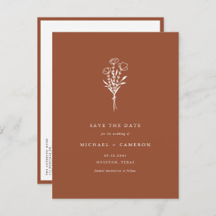 Terracotta Boho Botanical QR Code Save the Date Announcement Postcard