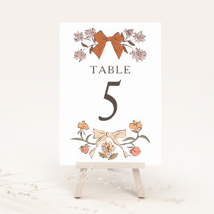 Terracotta Boho Bows Wedding Table Number