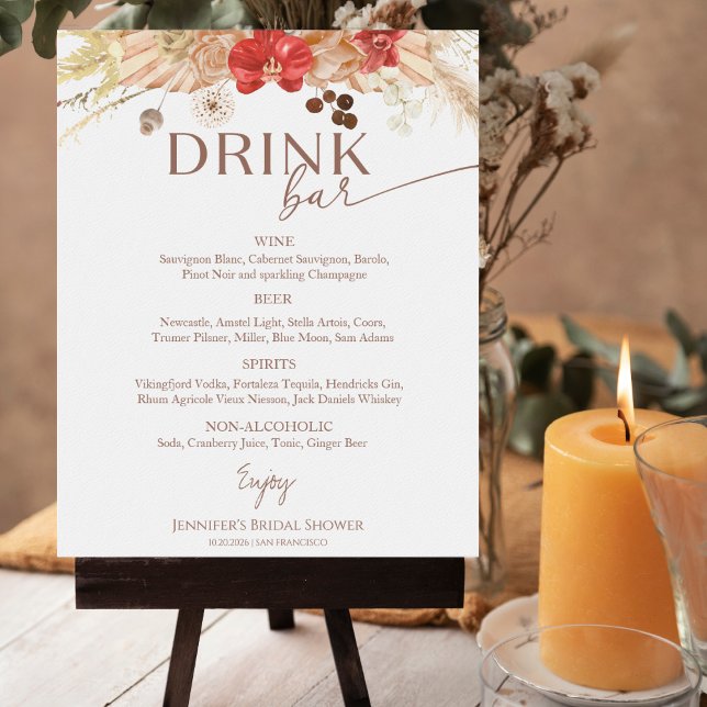 Terracotta Boho Bridal Shower Drinks Menu Sign (Creator Uploaded)