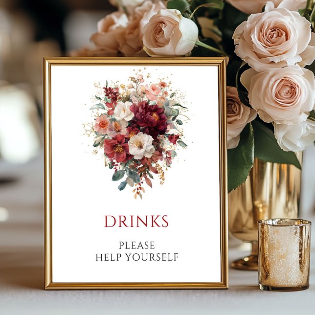 Terracotta Boho Burgundy Drinks Wedding Sign (Terracotta Boho Burgundy Drinks Wedding Sign

)
