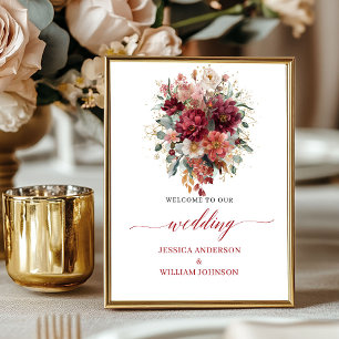 Terracotta Boho Burgundy Flowers 8x10 Wedding Sign