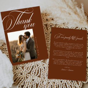 Terracotta Boho Calligraphy Script Photo Wedding Thank You Card