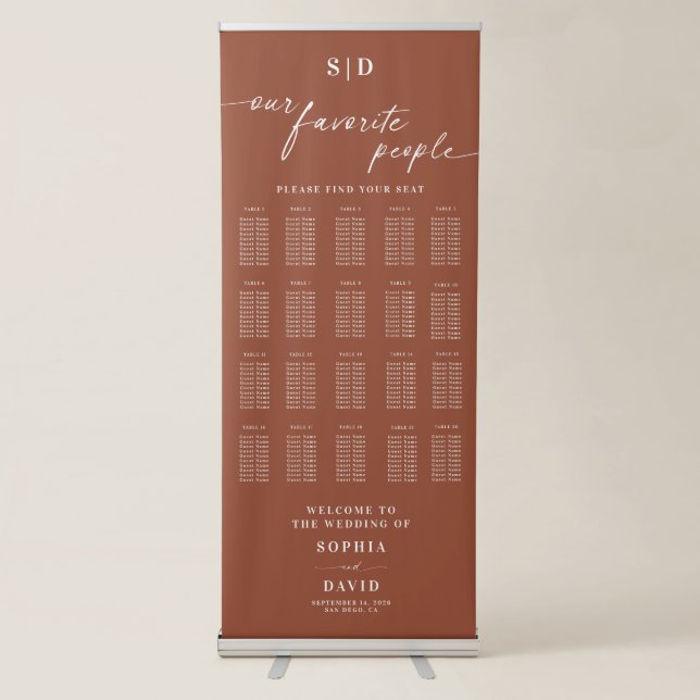 Terracotta Boho Calligraphy Wedding Seating Chart Retractable Banner (Front)