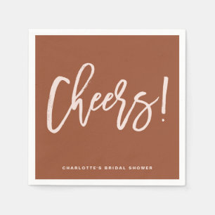 Terracotta Boho Cheers Calligraphy Bridal Shower Napkin