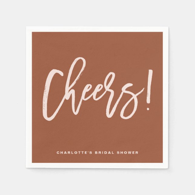 Terracotta Boho Cheers Calligraphy Bridal Shower Napkin (Front)
