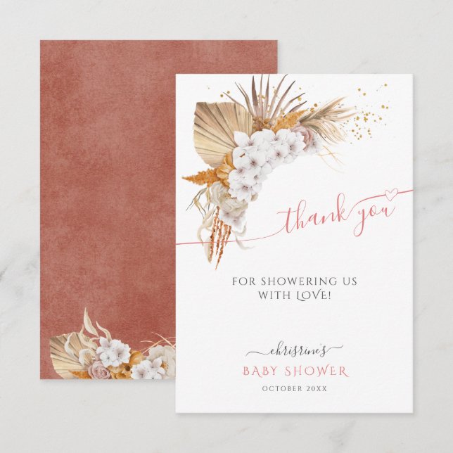 Terracotta Boho Chic Baby Shower Thank You Card (Front/Back)